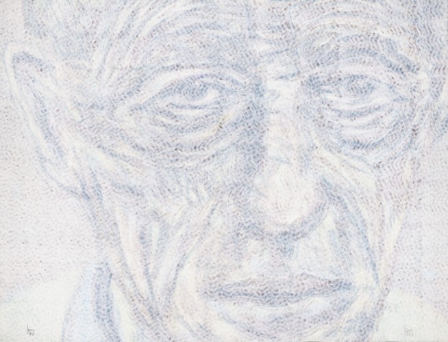 Kopfbilder 6 <strong>Alberto Giacometti, 1974</strong><br>Acryl auf Ingres, 48 x 63 cm.