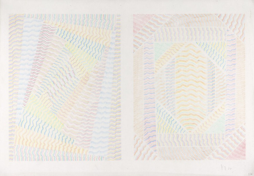 Buntstiftzeichnungen 9 <strong>Lichtfelder, 1987</strong><br>Buntstift auf Karton, 36,3 x 52,5 cm, K526