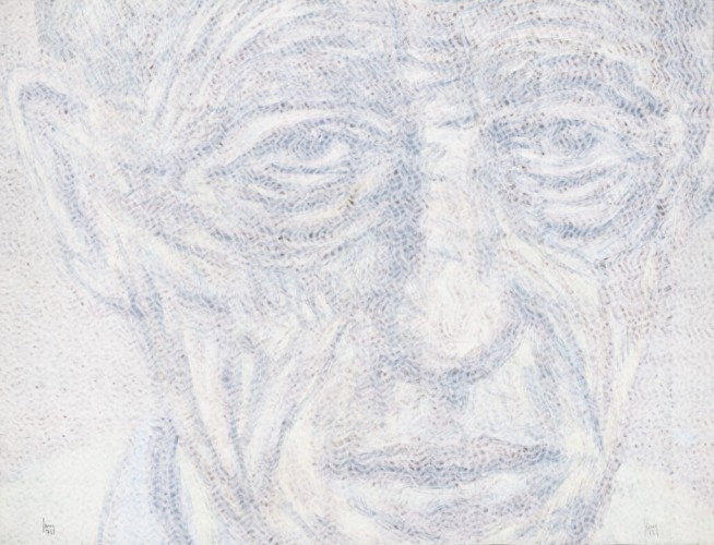 <strong>Alberto Giacometti, 1974</strong><br>Acryl auf Ingres, 48 x 63 cm.