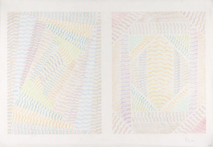<strong>Lichtfelder, 1987</strong><br>Buntstift auf Karton, 36,3 x 52,5 cm, K526