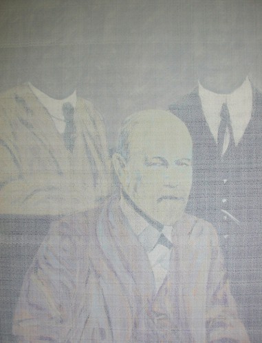 Kopfbilder 1 <strong>Sigmund Freud mit Schülern, 1974</strong><br>Acryl auf Nessel, 162 x 130 cm.